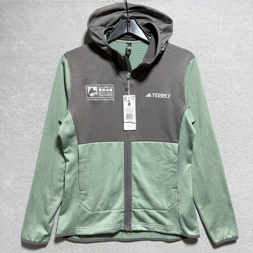 Adidas Terrex Xperior Light Full Zip Fleece Hiking Jacket-Green Gray Size Medium